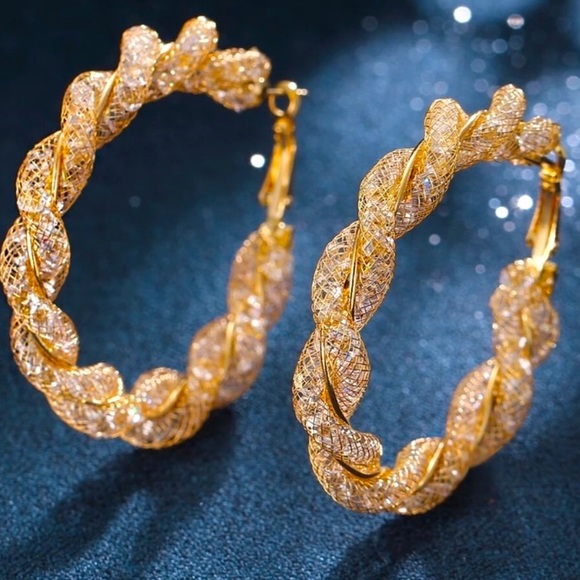 18K gold plated shiny earrings - Picture 2 of 4